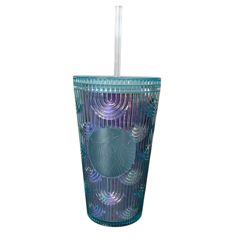 Starbucks Mermaid Wave Rainbow Drink Tumbler Siren 16 Oz 2022 Teal Iridescent